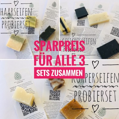 Probierset natuerliche pflege vegan silikonfrei mineraloelfrei palmoelfrei biologisch haarseife gesichtsseife koerperseife naturseife kaufen im naturseife shop frei von kuenstlichen zusaetzen